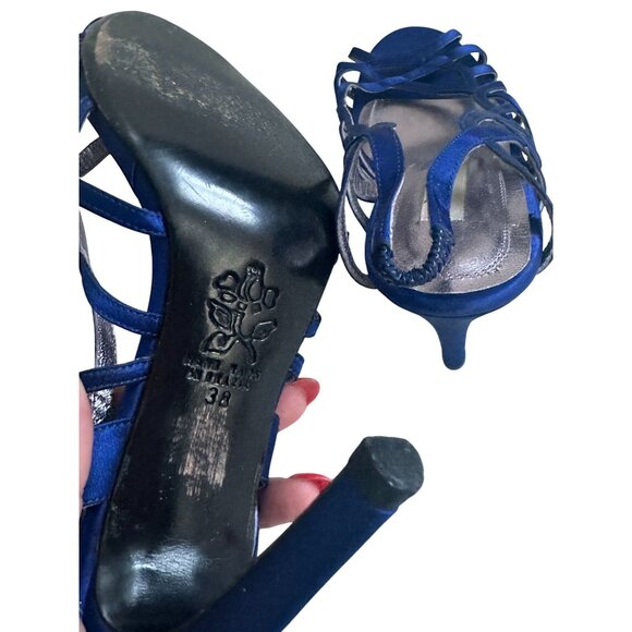 Carlos Miele Womens Strappy Royal Blue Satin Open-Toe Heels Size 38 - Picture 7 of 9